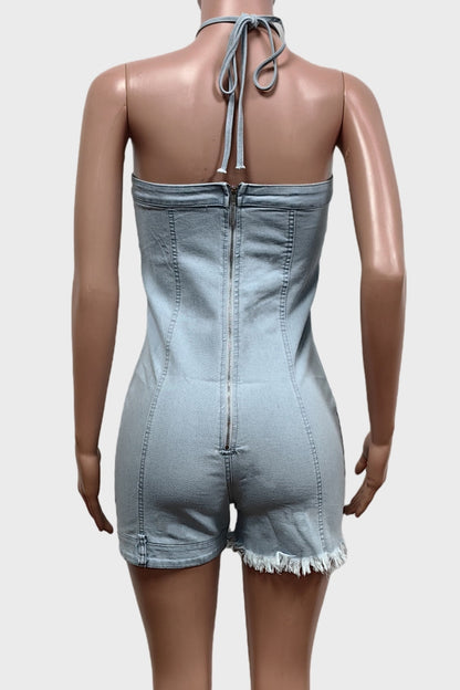 Hanging Neck and Backless Elastic Romper