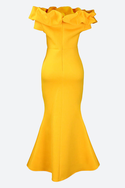 Solid Ruffle Collar Mermaid Dress