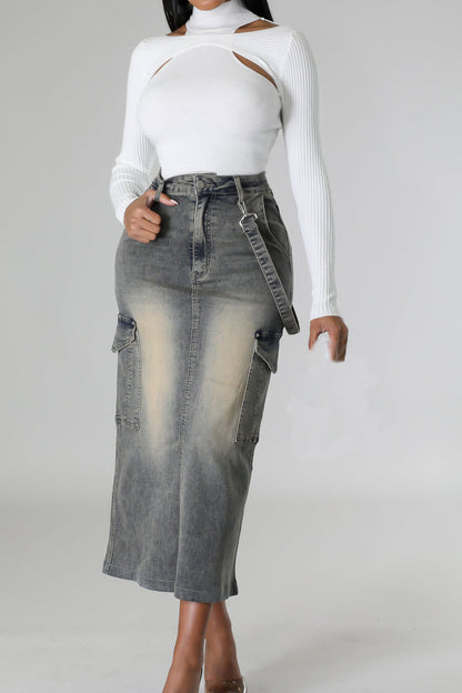Pocket Maxi Denim Skirts
