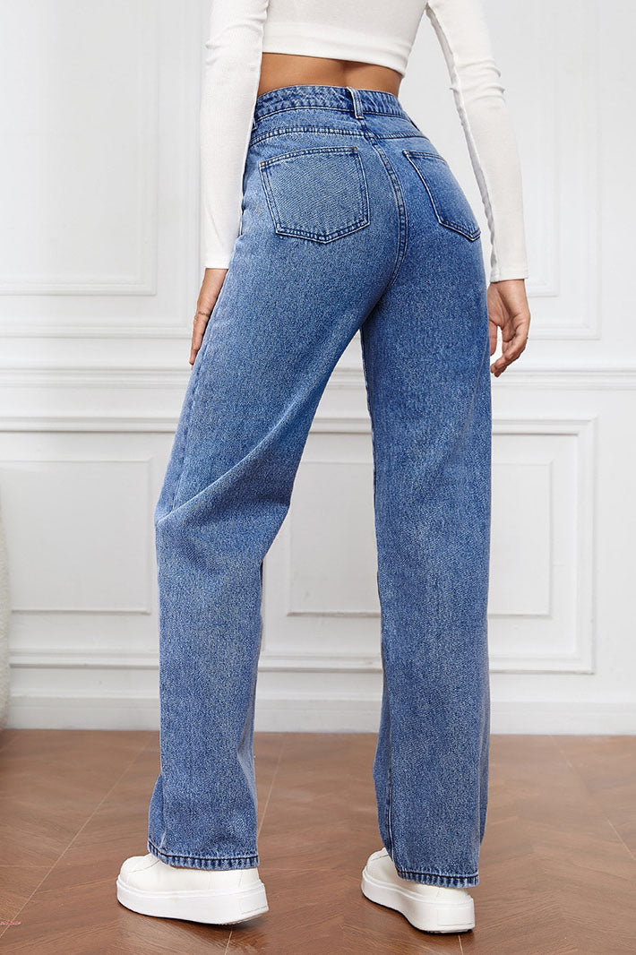 High-Waisted Straight Leg Jeans