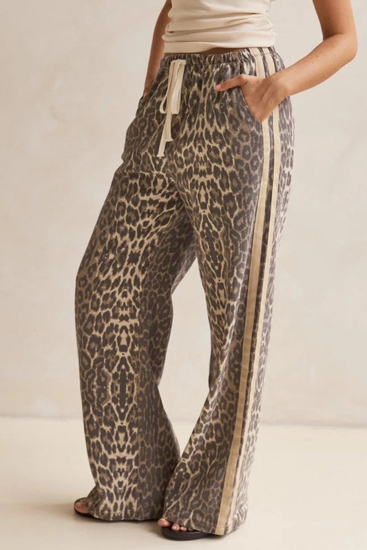 Leopard Print Drawstring Wide-Leg Pants