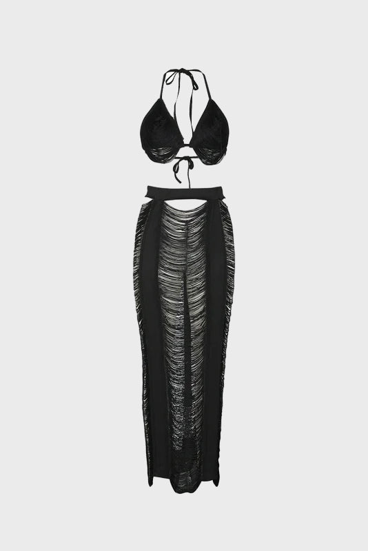 Crochet Cover Two-Piece Bra and Skirt Set
