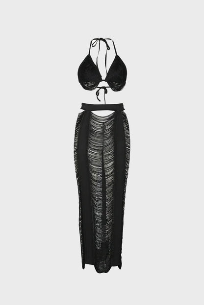 Crochet Cover Two-Piece Bra and Skirt Set