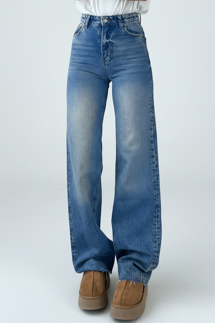 High Waist Washed Straight Leg Jeans