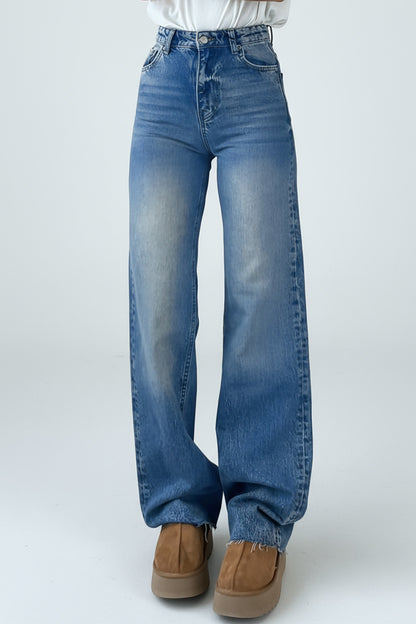 High Waist Washed Straight Leg Jeans