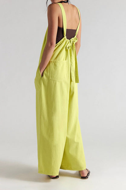 Slouchy Tie-Back Wide Leg Denim Jumpsuit