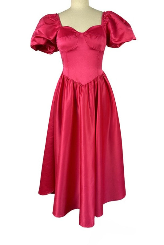 Square Neck Puff Sleeve Midi Dress