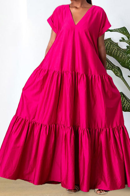 V-Neck Tiered Flowy Smock Maxi Dress