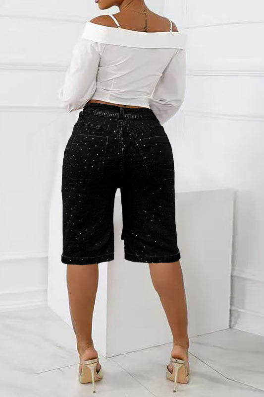 Rhinestone Denim Bermuda Shorts