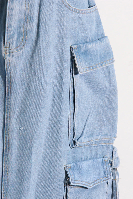 Blue Pocket Denim Midi Skirt