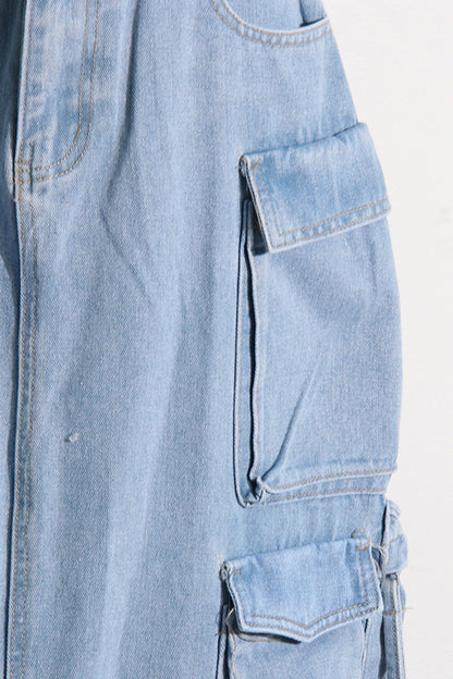 Blue Pocket Denim Midi Skirt