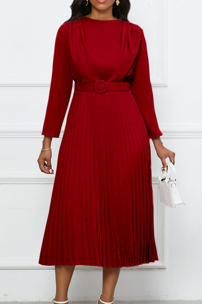Elegant Pleated Career Solid Dress