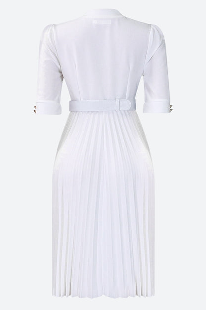 Elegant Half Sleeve O-Neck Solid Midi Dress