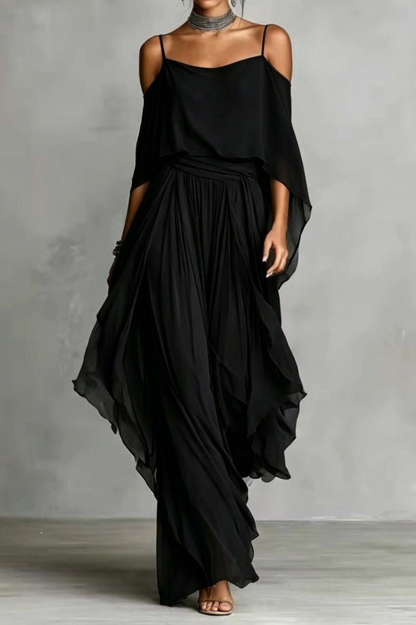 Draped Cold Shoulder Palazzo Pant Set