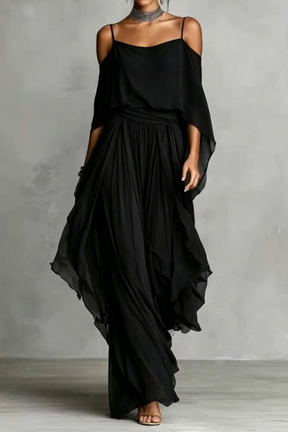 Draped Cold Shoulder Palazzo Pant Set