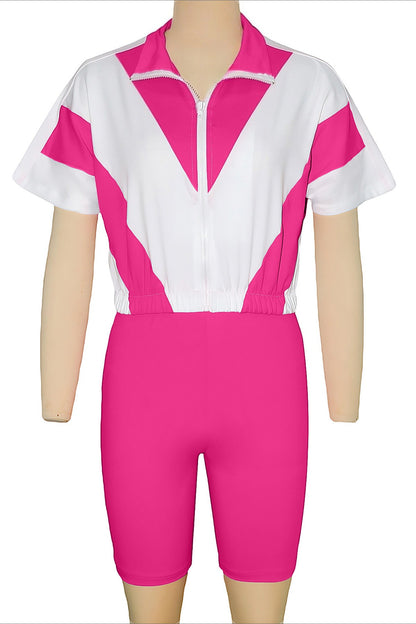 Color-Block Zip Crop Top & Biker Short Set