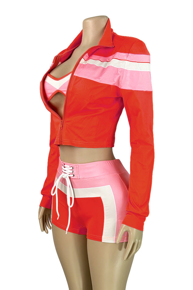 Printed Tie Front Crop Top and Shorts Set