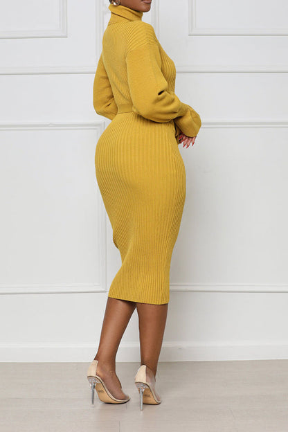 Rib Knit Tie Waist Midi Dress
