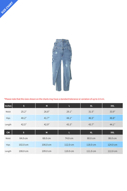 Double-Waistband Asymmetric Distressed Jeans
