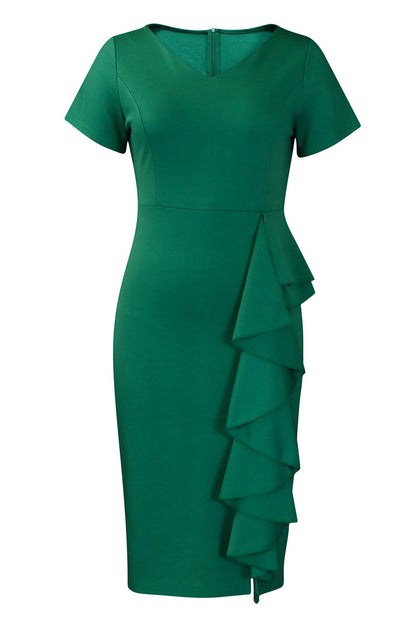 Solid Color Hip Ruffled High-Waisted Dress