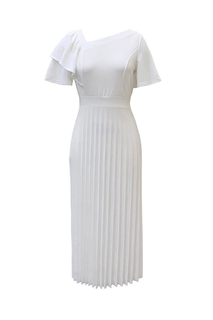 Pleated Flounce Sleeve Slim Fit Dress