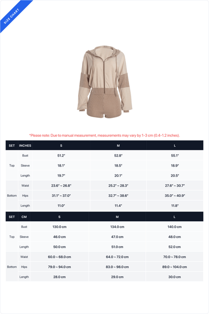 Contrast-Panel Zip Hoodie & Shorts Set