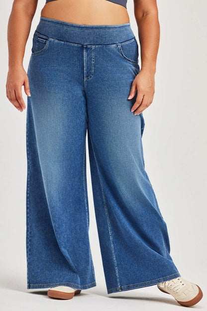 Curvy High-Stretch Wide Leg Pull-On Jeans