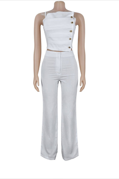 Asymmetrical Button Cami Pant Set
