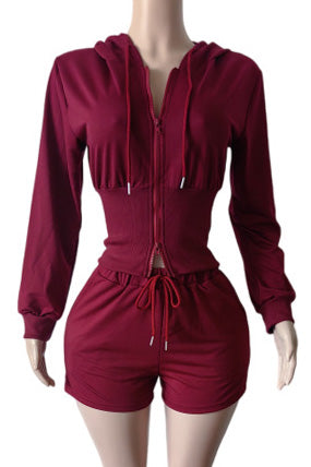 Cropped Zip Hoodie and Shorts Set