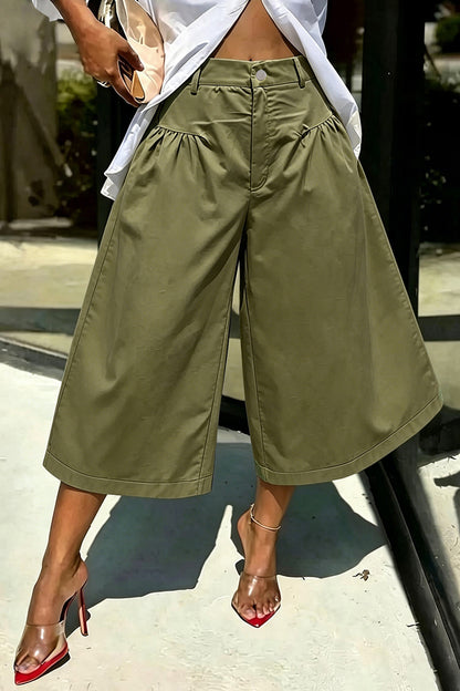 High Waist Gathered Wide Leg Culottes