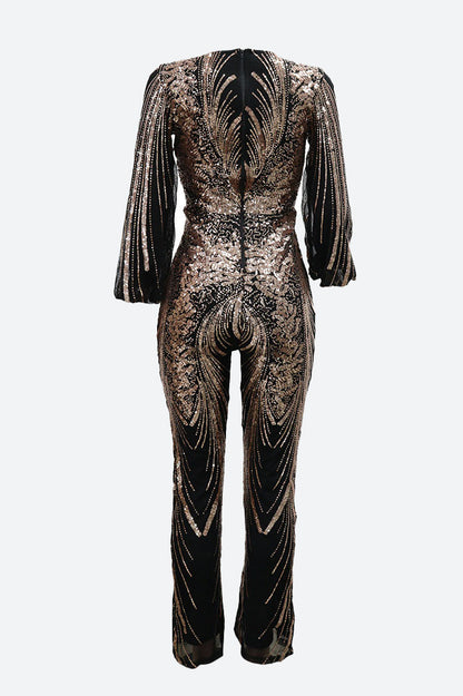 Sequin Lantern Sleeve Party Jumpsuit