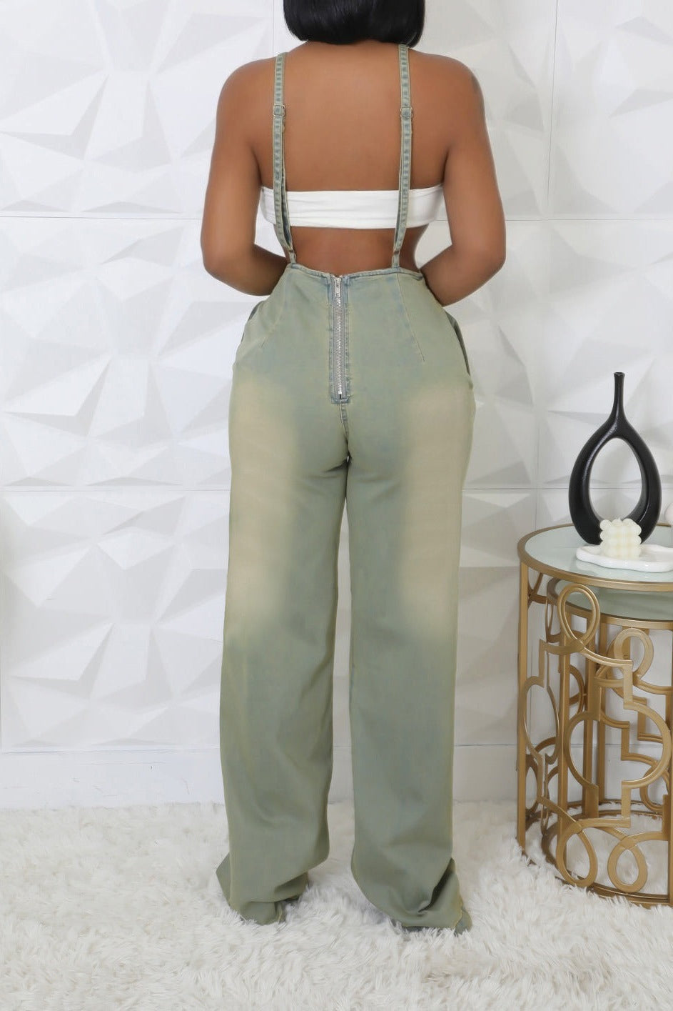 Slim Fit Stretch Washed Denim Jumpsuit