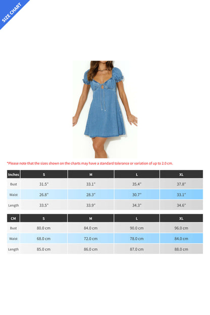 Lace-Up Hollow Out Puff Sleeve Denim Dress