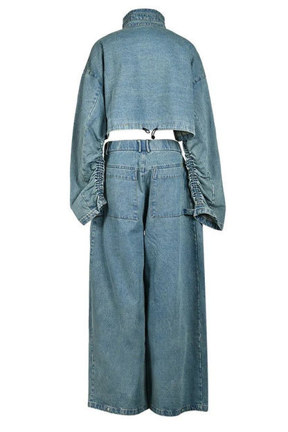 Vintage Washed Denim Two Piece Set
