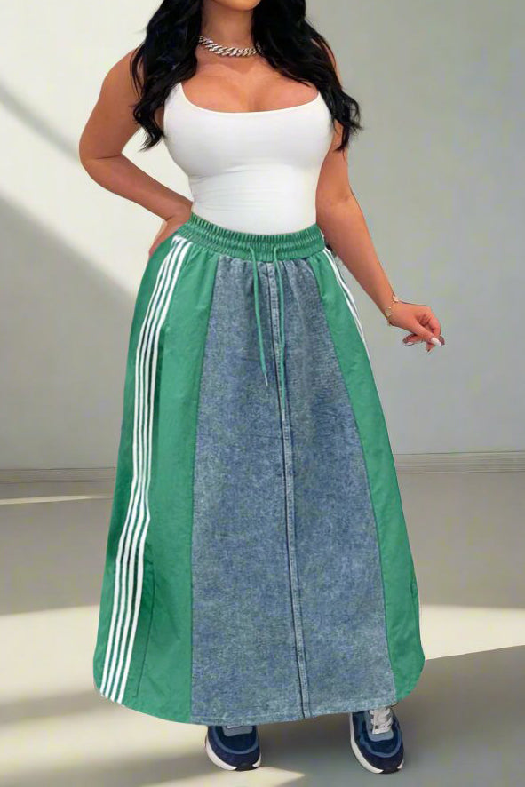 Wide Denim Skirts with Wide Contrast Side Lines