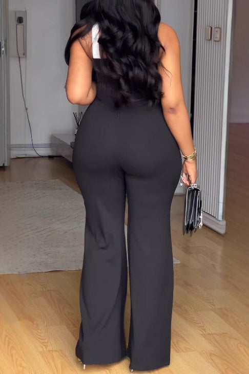 Color Block Cross Strap Wide Leg Jumpsuit