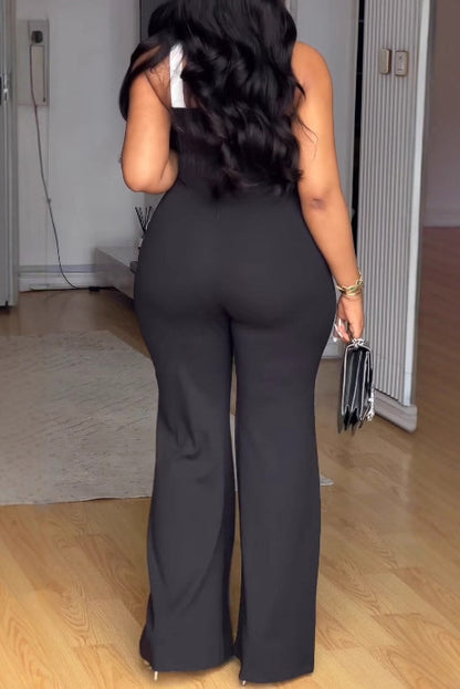Color Block Cross Strap Wide Leg Jumpsuit