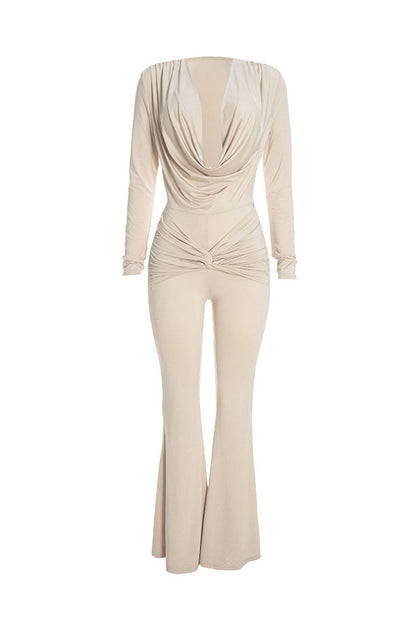 Cowl-Neck Twist-Front Wide-Leg Jumpsuit