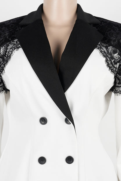 Lace Panel Slim Fit Blazer & Pants Set