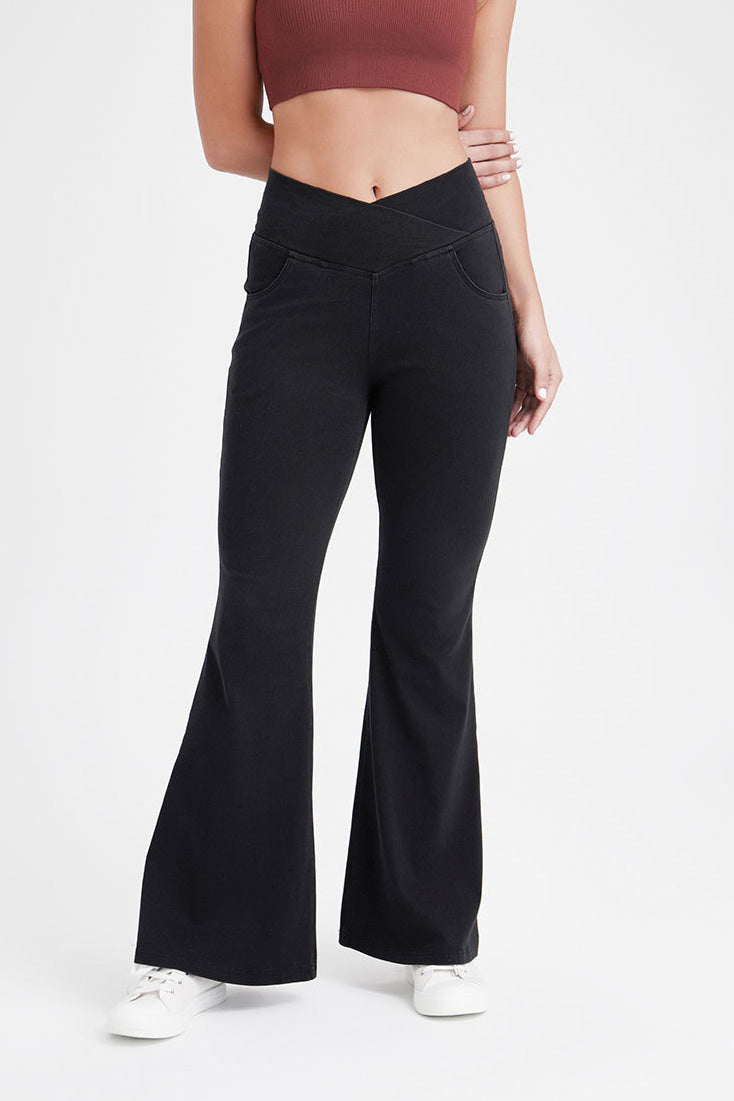 Crossover Waist Stretch Flare Jeans
