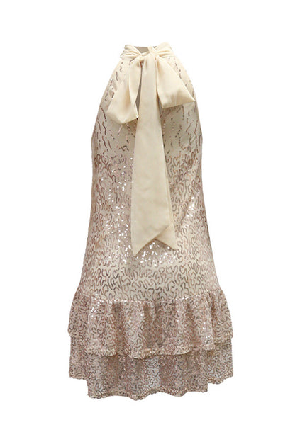 Ombre Sequin Halter Ruffle Mini Dress