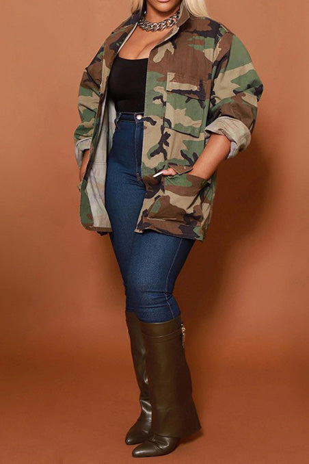 Classic Camo Print Multi-Pocket Jacket