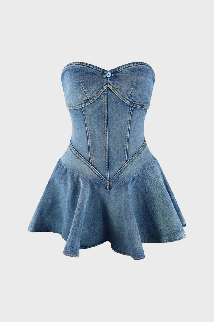 Strapless A-Line Denim Mini Dresses