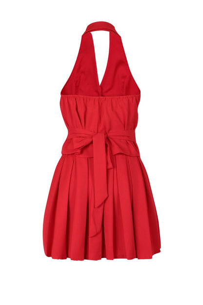 Halter Tuxedo Top & Pleated Skirt Set