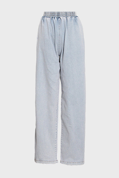 Denim Tube Top Wide Leg Pants Set