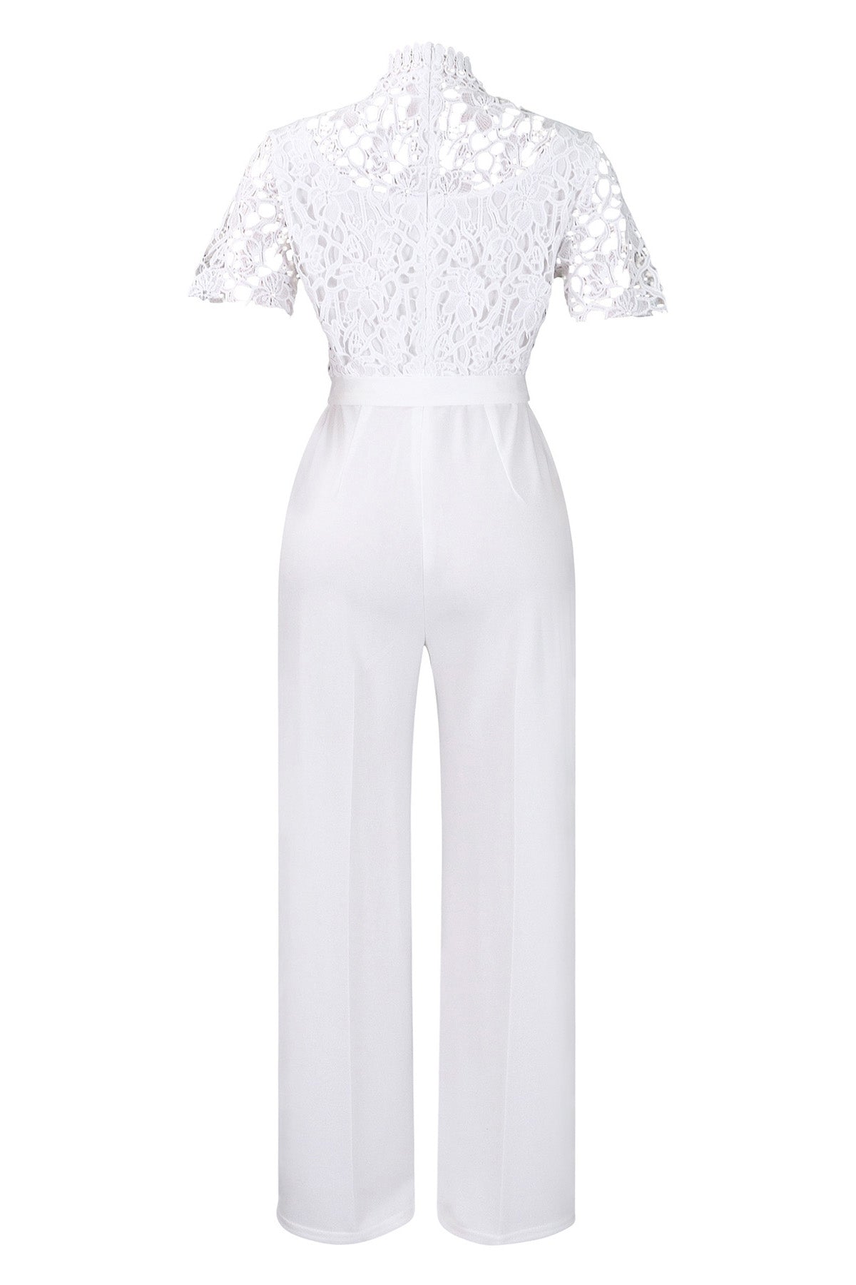 Lace Hollow Out Tie Waist Wide Leg Jumpsuit