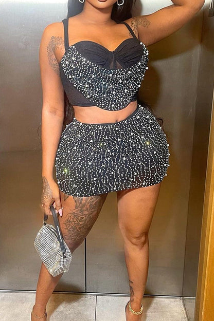 Rhinstone Mini Skirt Set