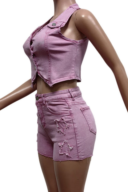 Denim Vest & Shorts Set