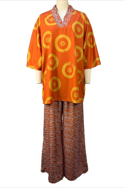 Abstract Print Kaftan & Wide Leg Pants Set