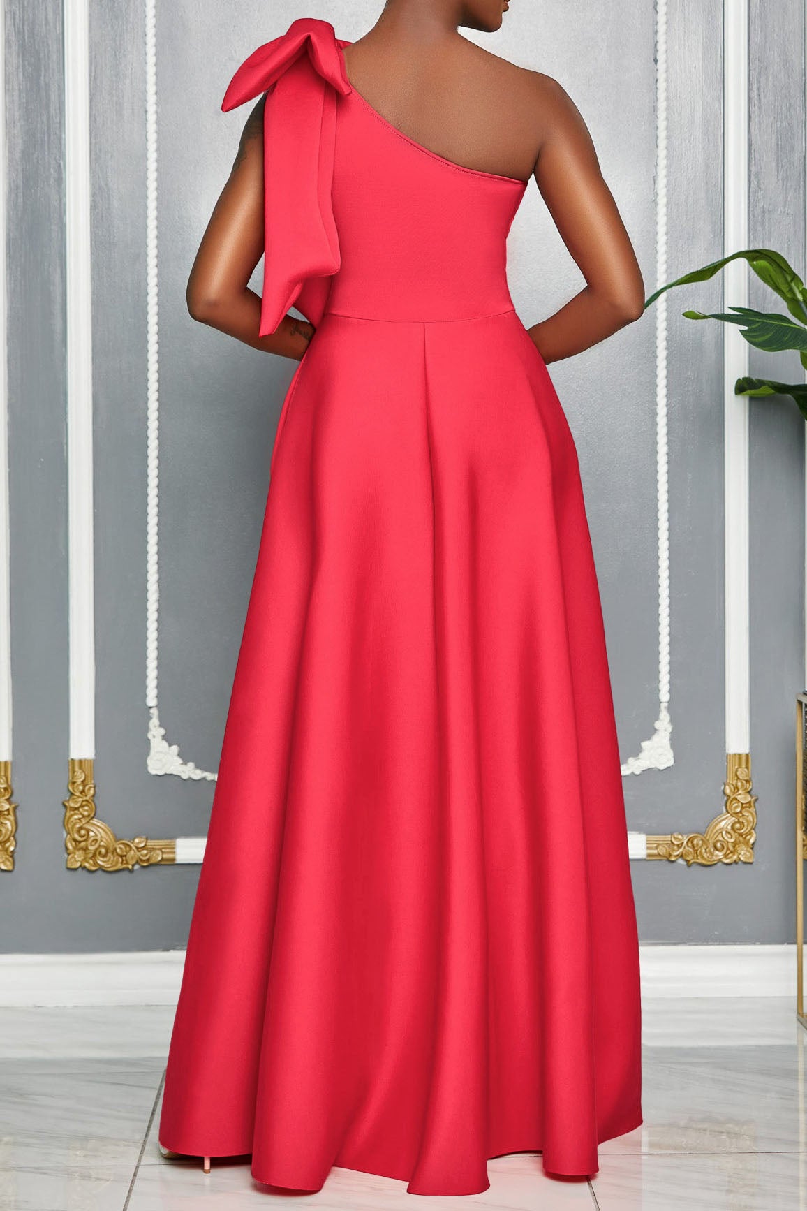 Single Shoulder Bow Detail Maxi Dress